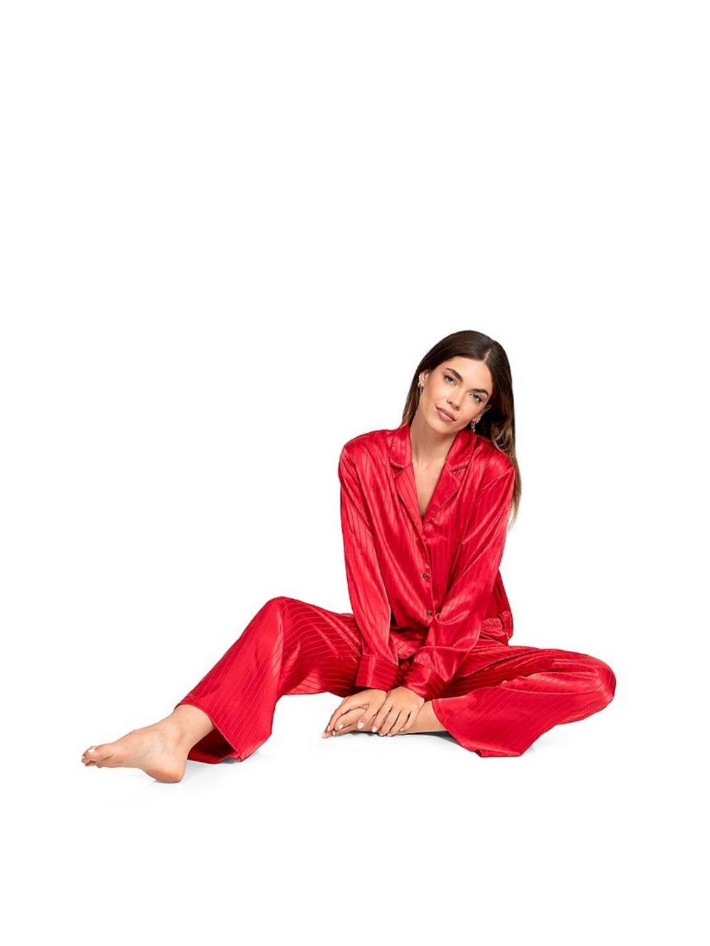 Women's Red Satin Button-Front Pajama Set